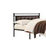 Benzara Full Size Metal Platform Bed with Button Tufted Leatherette Padding, Black