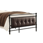 Benzara Full Size Metal Platform Bed with Button Tufted Leatherette Padding, Black