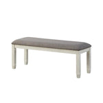Benzara Fabric Upholstered Padded Bench with Tapered Feet, Antique White and Gray