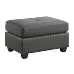 Benzara Fabric Upholstered Rectangular Ottoman with Nailhead Trims, Gray