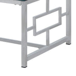 Benzara Glass Top Cocktail Table with Geometric Metal Base, Chrome and Clear