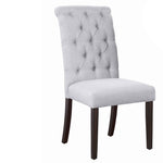 Benzara BM220555 Button Tufted Back Side Chair with Wooden Legs, Set of 2, Gray and Brown