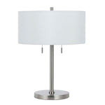 Benzara Metal Body Table Lamp with Fabric Drum Shade and Pull Chain Switch, Silver