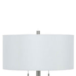 Benzara Metal Body Table Lamp with Fabric Drum Shade and Pull Chain Switch, Silver