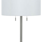 Benzara Metal Body Table Lamp with Fabric Drum Shade and Pull Chain Switch, Silver