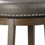 Benzara Bar Height Swivel Stool with Nailhead Trim and Leatherette Seat, Brown