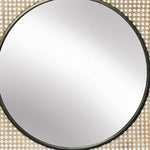 Benzara Metal Frame Wicker Round Mirror with Wooden Backing, Brown and Black