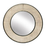 Benzara Metal Frame Wicker Round Mirror with Wooden Backing, Brown and Black