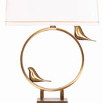 Benzara Rectangular Shade Table Lamp with Circular and Birds Metal Base, Gold