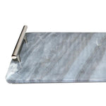 Benzara Rectangular Marble Tray with Handles, Gray and Chrome