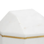 Benzara 6 Inches Marble Frame Octagonal Orb with Stable Base, White