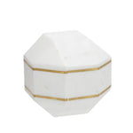 Benzara 6 Inches Marble Frame Octagonal Orb with Stable Base, White