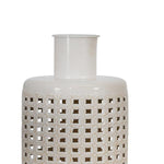 Benzara 13 Inches Metal Frame Jar with Cut Out Details, White