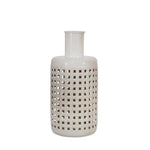 Benzara 13 Inches Metal Frame Jar with Cut Out Details, White