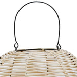 Benzara Woven Wicker Lantern with Bellied Metal Frame and Handle, Beige and Black