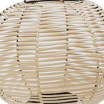 Benzara Woven Wicker Lantern with Bellied Metal Frame and Handle, Beige and Black