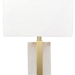 Benzara Metal Table Lamp with Alabaster Pedestal Base, Gold and White