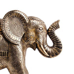 Benzara Polyresin Standing Elephant Accent Figurine with Textured Details, Gold