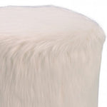 Benzara Faux Fur Upholstered Ottoman with Steel Base, White and Gold