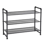 Benzara BM221281 3 Tier Metal Frame Shoe Organizer with Mesh Shelves, Black