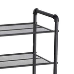 Benzara BM221281 3 Tier Metal Frame Shoe Organizer with Mesh Shelves, Black