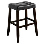 Benzara Wooden Stool with Saddle Seat and Button Tufting, Set of 2, Black and Brown