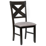 Benzara Wood and Fabric Dining Side Chair with X Back, Set of 2, Gray and Brown