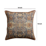 Benzara BM221661 18 x 18 Handwoven Cotton Accent Pillow with Floral Print, Blue and Brown
