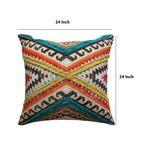 Benzara BM221675 24 x 24 Handwoven Cotton Accent Pillow with Lace Embellishment, Multicolor
