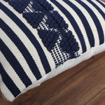Benzara BM221681 18 x 18 Textured Cotton Accent Pillow with Stripe Print, White and Blue