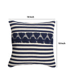 Benzara BM221681 18 x 18 Textured Cotton Accent Pillow with Stripe Print, White and Blue