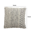 Benzara BM221683 18 x 18 Textured Handwoven Cotton Accent Pillow with Beads, Off White