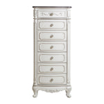 Benzara 7 Drawer Traditional Wooden Lingerie Chest with Floral Motif, Antique White