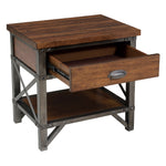 Benzara Wooden Nightstand with Metal Block Legs and Open Shelf, Brown