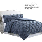 Benzara Marseille 5 Piece King Comforter Set with Pinch Pleated Design, Blue