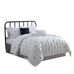 Benzara Bucharest 5 Piece Embroidered Queen Comforter Set with Pleats, White