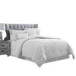 Benzara Valletta 5 Piece Stitched Square Pattern King Comforter Set, White