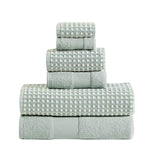 Benzara Porto 6 Piece Dual Tone Towel Set with Jacquard Grid Pattern , Blue