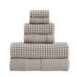 Benzara Porto 6 Piece Dual Tone Towel Set with Jacquard Grid Pattern , Beige
