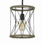 Benzara Circular Wooden Frame Pendant with Metal Lattice Design, Dark Bronze
