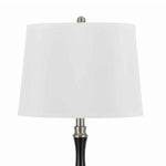 Benzara Fabric Table Lamp with Metal Base and 2 Power Outlets, Black and White