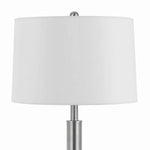 Benzara Metal Table Lamp with Tubular Base and 2 Power Outlet, White and Chrome