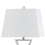 Benzara 60 X 2 Watt Metal Night Stand Lamp with 2 Power Outlets, White and Silver