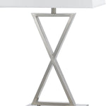 Benzara 60 X 2 Watt Metal Night Stand Lamp with 2 Power Outlets, White and Silver
