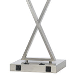 Benzara 60 X 2 Watt Metal Night Stand Lamp with 2 Power Outlets, White and Silver