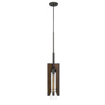 Benzara 60 Watt Metal Frame Pendant Fixture with Wood and Glass Shade, Brown