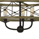 Benzara 3 Bulb Hanging Pendant Fixture with Wooden and Metal Frame, Brown and Black
