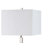 Benzara 60 X 2 Watt Metal Night Stand Lamp with Power Outlets, White and Silver