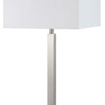 Benzara 60 X 2 Watt Metal Night Stand Lamp with Power Outlets, White and Silver