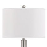 Benzara 60 X 2 Watt Metal Frame Night Stand Lamp with Fabric Shade, White and Silver